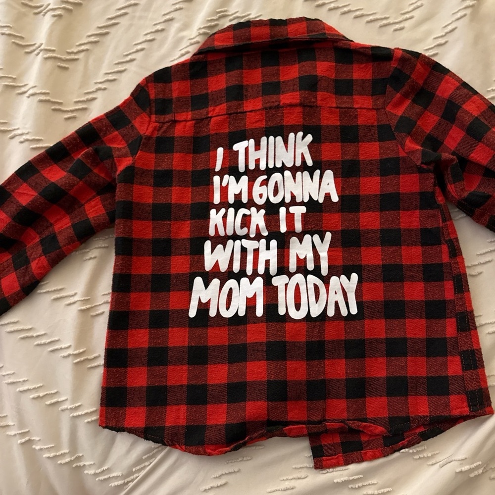 Kids Red Plaid Shirt with Fun Slogan